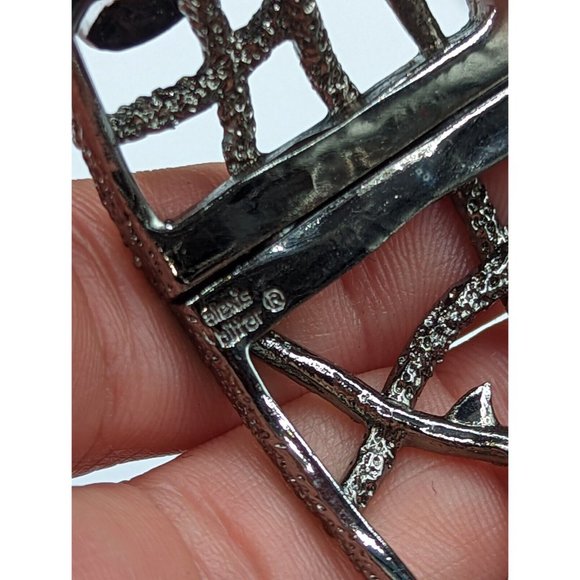 Alexis Bittar Pyrite Lucite Crystal Flower Gunmetal Wide Hinge Bangle Bracelet